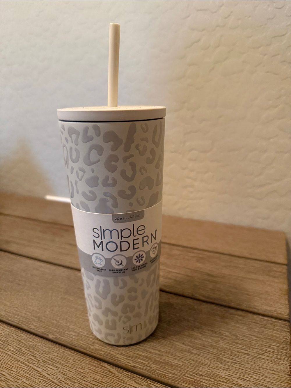 Gray Leopard Print Insulated Tumbler with Straw